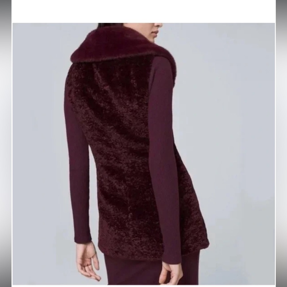 WHBM Textured Faux-Fur Vest Burgundy Cabernet Large quiet luxury elegant - Picture 3 of 14